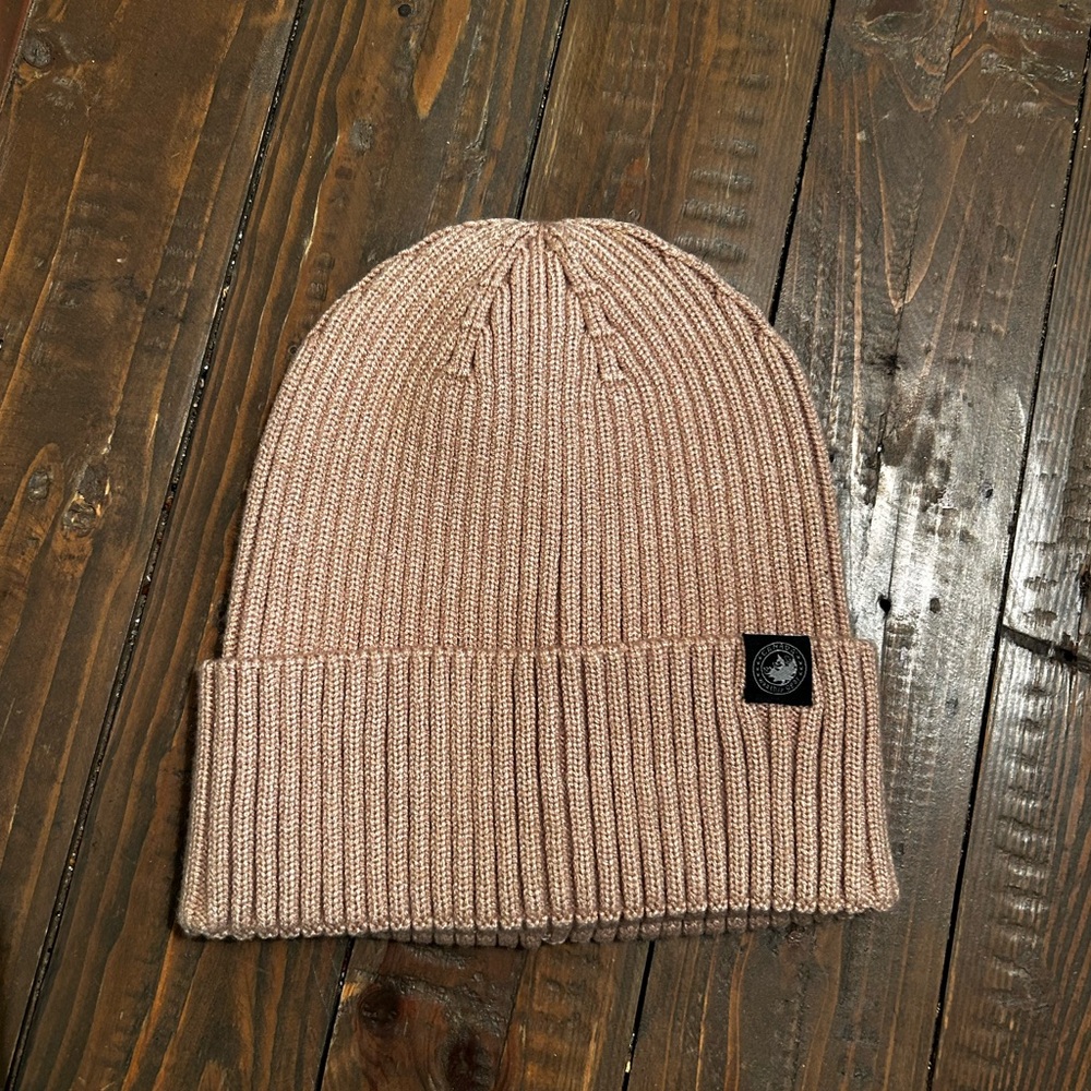 Beige Ribbed Knit Beanie